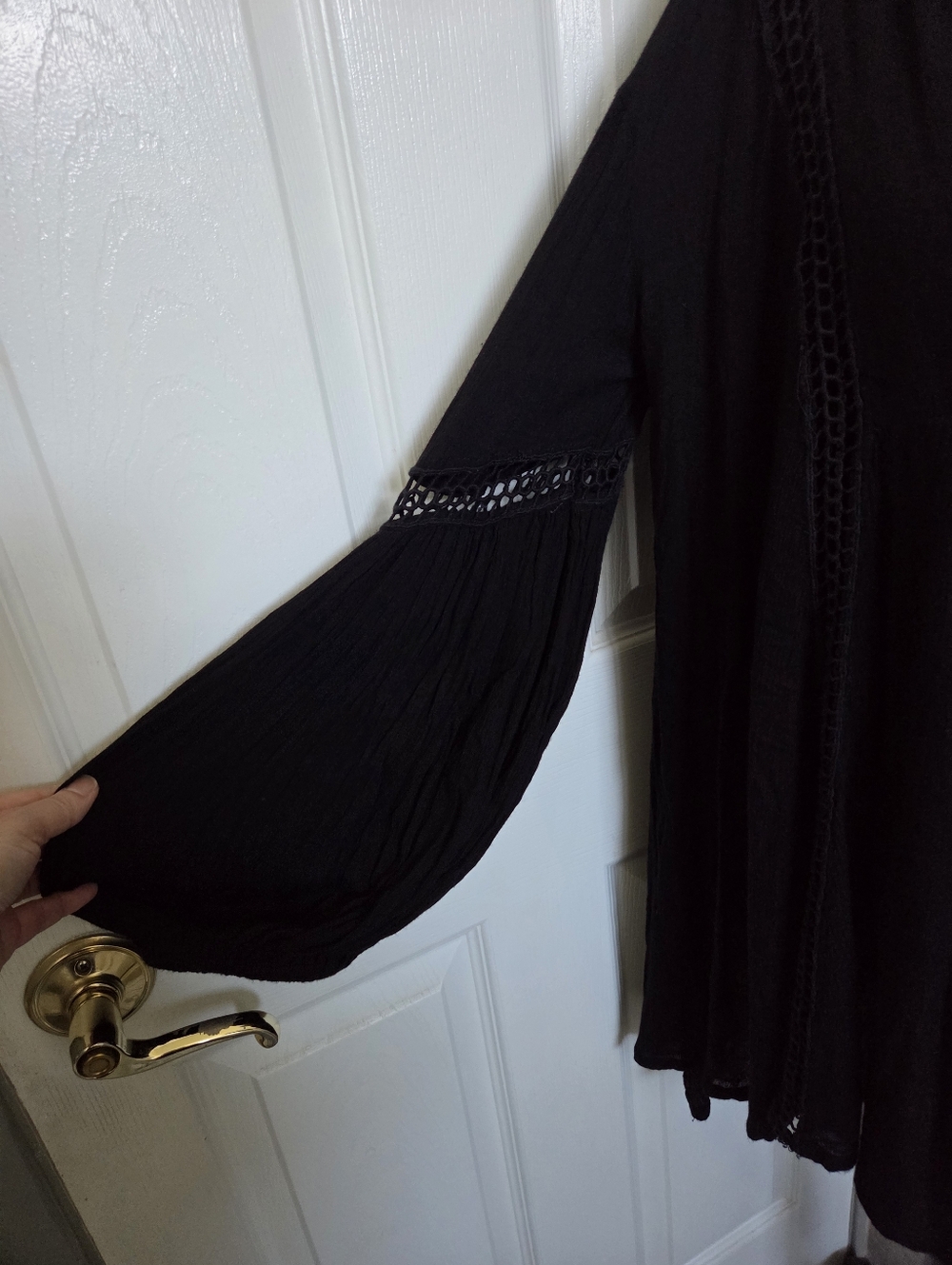 Free People Black Boho V-Neck Peasant Tunic Mini Dress Festival Goth Bohemian S - Picture 3 of 10